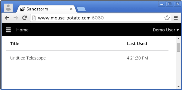 Skinny Sandstorm admin interface, showing your app instance